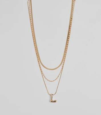 L Initial Layered Bubble Necklace