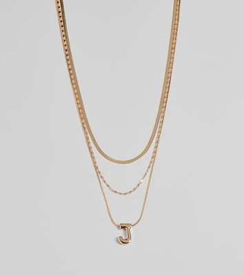 J Initial Layered Bubble Necklace