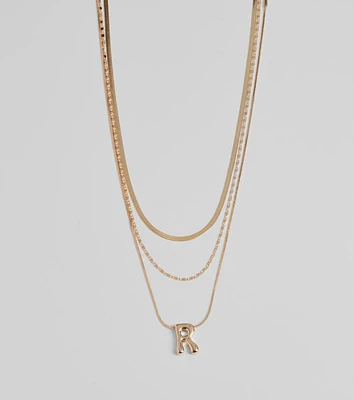 R Initial Layered Bubble Necklace