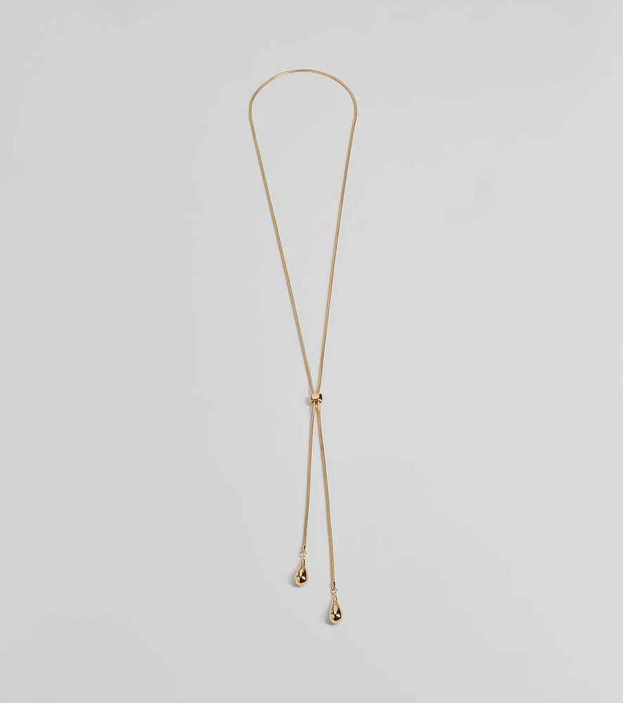 Sleek Teardrop Charm Lariat Necklace