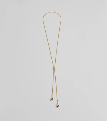 Sleek Teardrop Charm Lariat Necklace