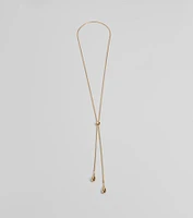 Sleek Teardrop Charm Lariat Necklace