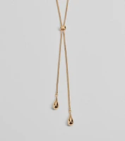 Sleek Teardrop Charm Lariat Necklace