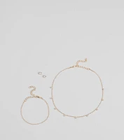 Delicate Glam Rhinestone Necklace, Bracelet, And Earrings Set