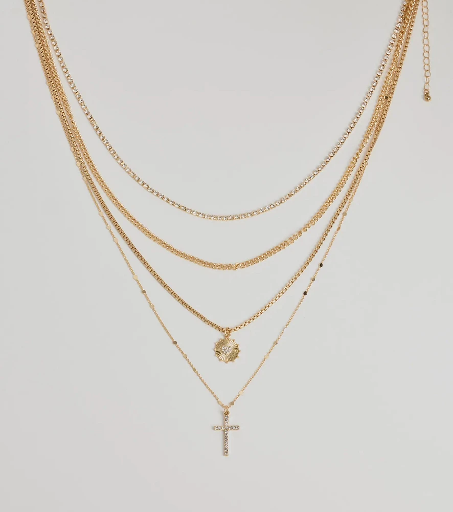 Sleek Bliss Layered Cross Charm Necklace