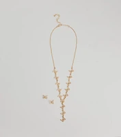 Glitzy Rhinestone Butterfly Necklace And Earrings Set