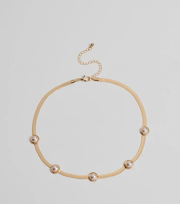 Chic Pearl Accent Snake Chain Necklace
