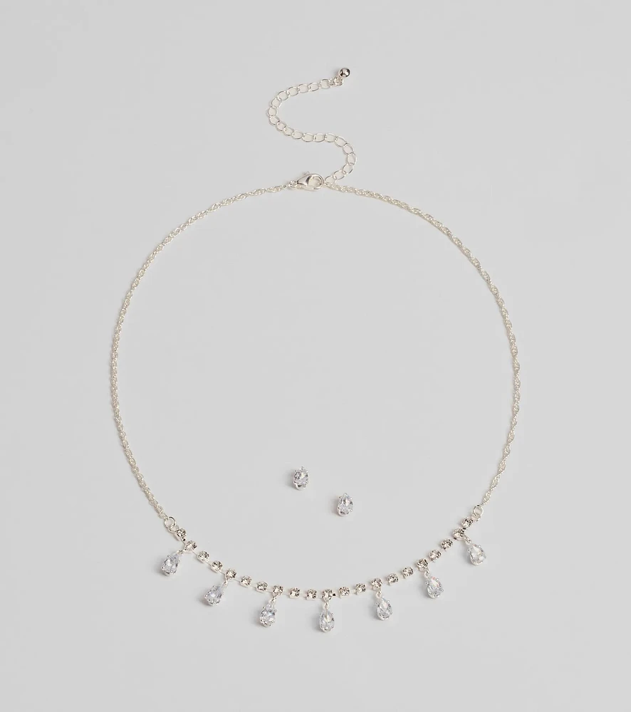 Luxe Dainty Cubic Zirconia Necklace And Stud Earrings Set