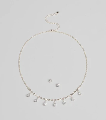 Luxe Dainty Cubic Zirconia Necklace And Stud Earrings Set
