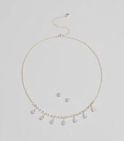 Luxe Dainty Cubic Zirconia Necklace And Stud Earrings Set