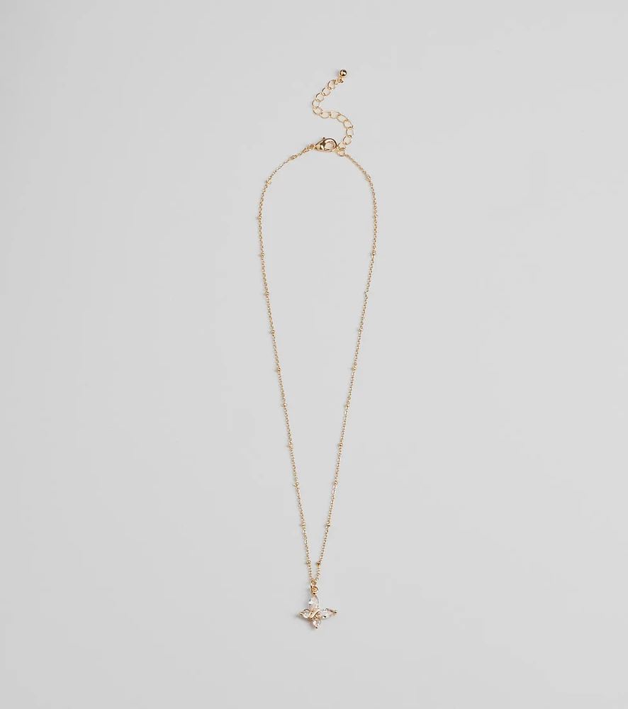 Charming Glam Cubic Zirconia Butterfly Pendant Necklace