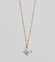 Charming Glam Cubic Zirconia Butterfly Pendant Necklace