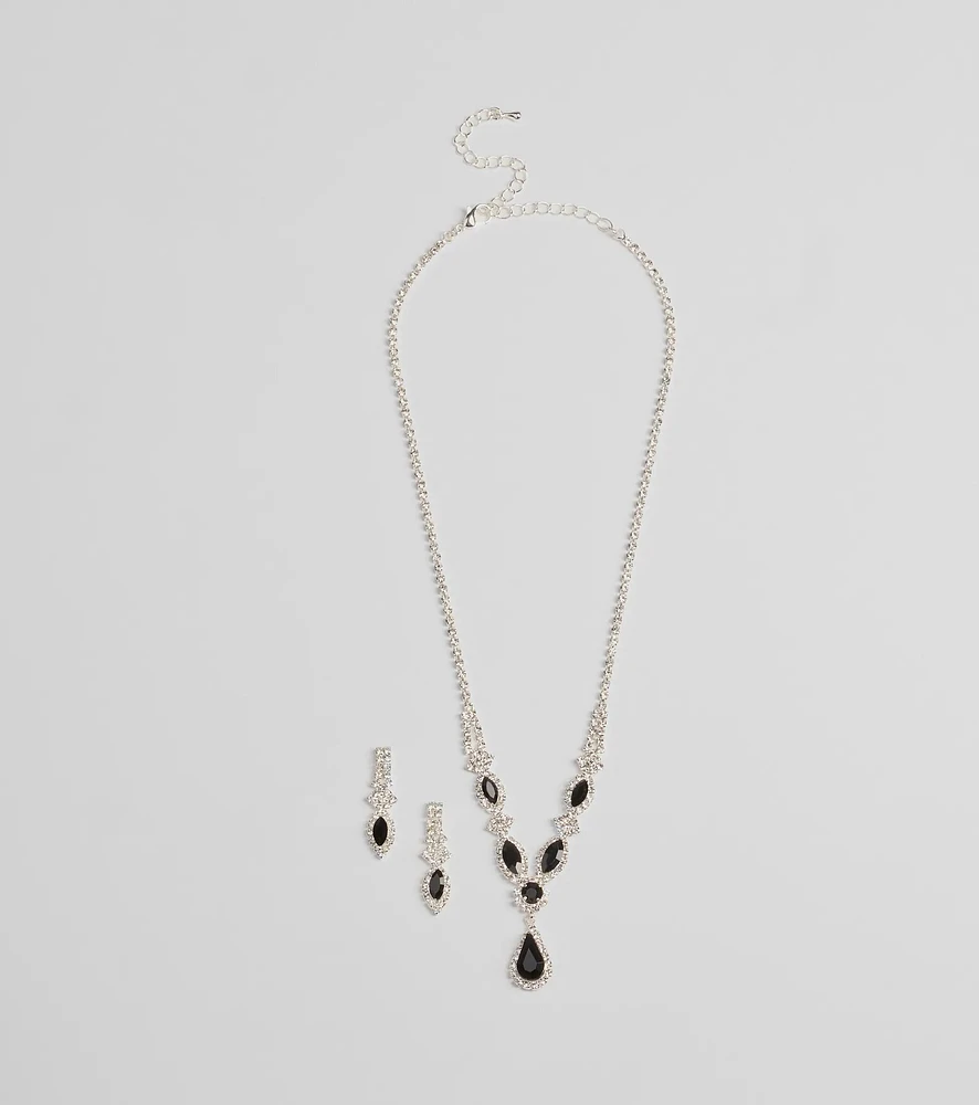 Bold Beauty Teardrop Rhinestone Necklace Set