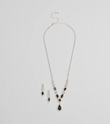 Bold Beauty Teardrop Rhinestone Necklace Set