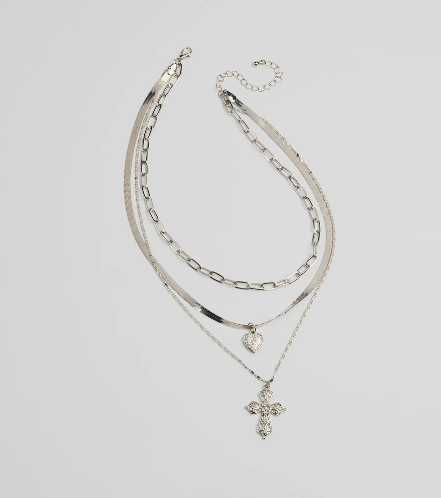 Cross My Heart Layered Charm Necklace