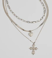 Cross My Heart Layered Charm Necklace