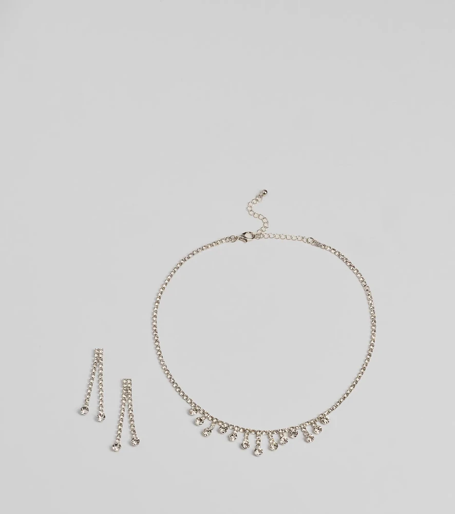 Gorgeously Glam Rhinestone Necklace And Earrings Set