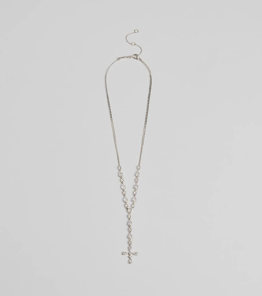 Graceful Elegance Cross Charm Lariat Necklace