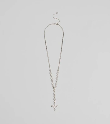 Graceful Elegance Cross Charm Lariat Necklace