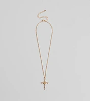 Dainty Glam Rhinestone Cross Pendant Necklace
