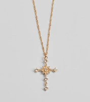 Dainty Glam Rhinestone Cross Pendant Necklace