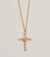 Dainty Glam Rhinestone Cross Pendant Necklace
