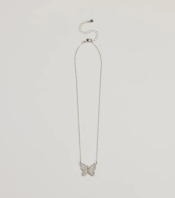 Fluttery Glam Rhinestone Butterfly Pendant Necklace