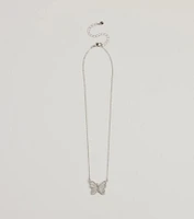 Fluttery Glam Rhinestone Butterfly Pendant Necklace