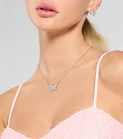 Fluttery Glam Rhinestone Butterfly Pendant Necklace