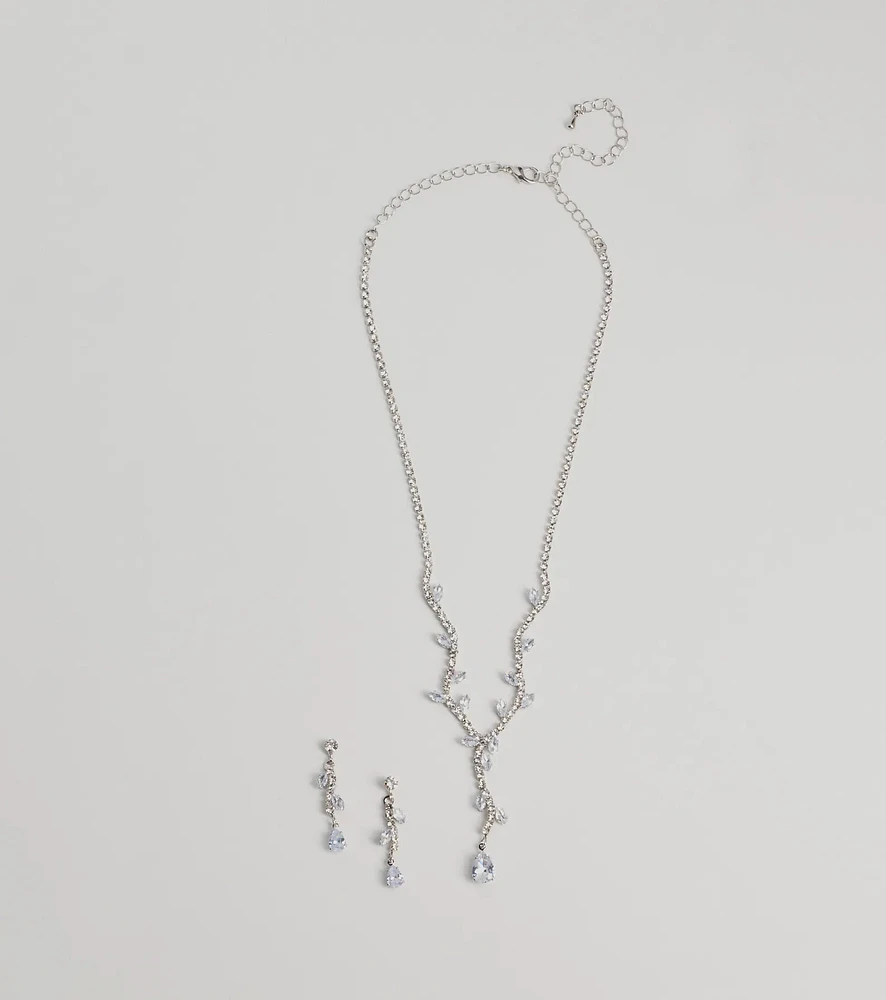 Chic Leaf-Shaped Rhinestone Necklace And Earrings Set