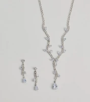 Chic Leaf-Shaped Rhinestone Necklace And Earrings Set