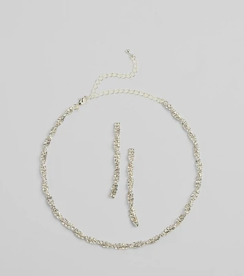 Glamorous Twists Rhinestone Necklace And Earrings Set