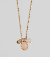 Boho Chic Rose Quartz Pendant Charm Necklace