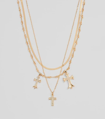 Chic Blessings Statement Cross Charm Layered Necklace
