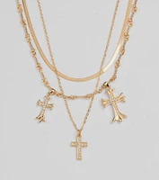 Chic Blessings Statement Cross Charm Layered Necklace