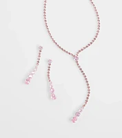 Delicate Shine Rhinestone Lariat Earring Set