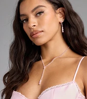 Delicate Shine Rhinestone Lariat Earring Set
