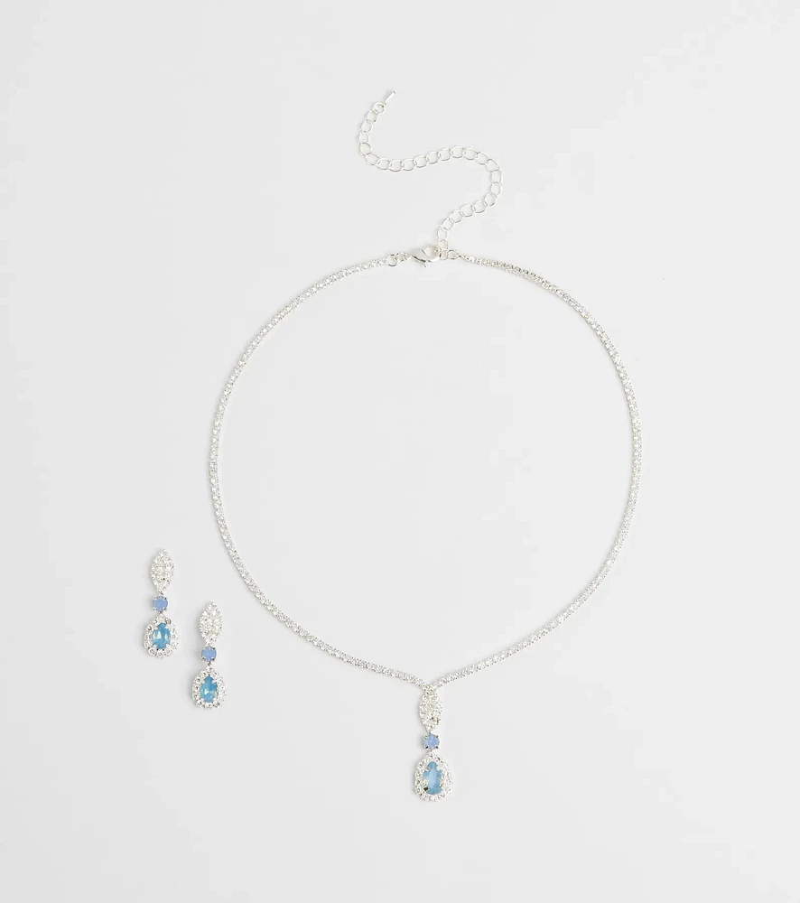 Call Me Princess Rhinestone Necklace And Earrings Set
