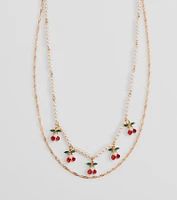 Taste So Sweet Cherry And Faux Pearl Layered Necklace