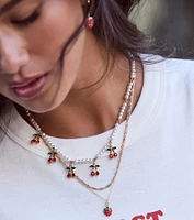 Taste So Sweet Cherry And Faux Pearl Layered Necklace