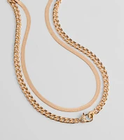 Sweet And Edgy Heart Layered Chain Necklace