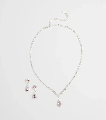 Princess Vibes Rhinestone Necklace And Earrings Set