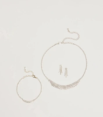 Luxe Rhinestone Necklace, Earrings, And Bracelet Set