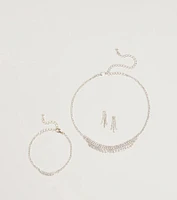 Luxe Rhinestone Necklace, Earrings, And Bracelet Set