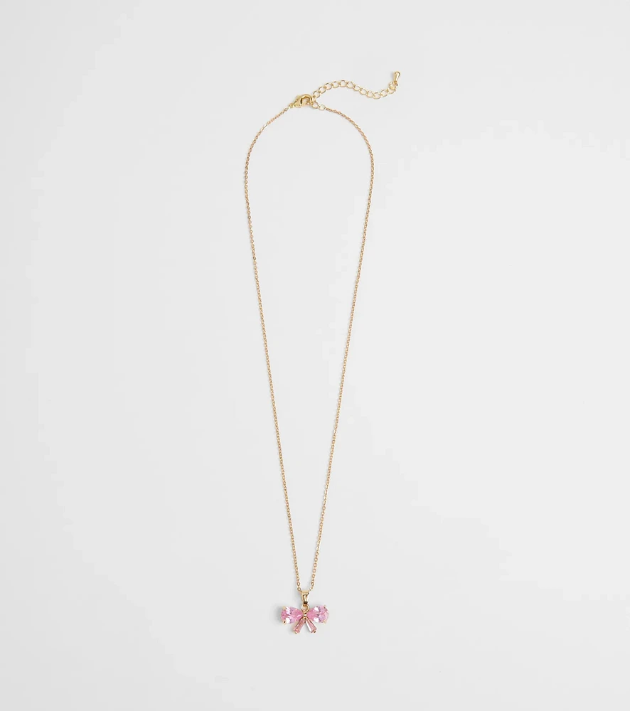 Dainty Glam Cubic Zirconia Bow Charm Necklace