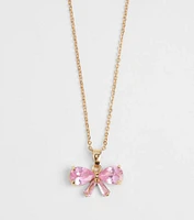 Dainty Glam Cubic Zirconia Bow Charm Necklace
