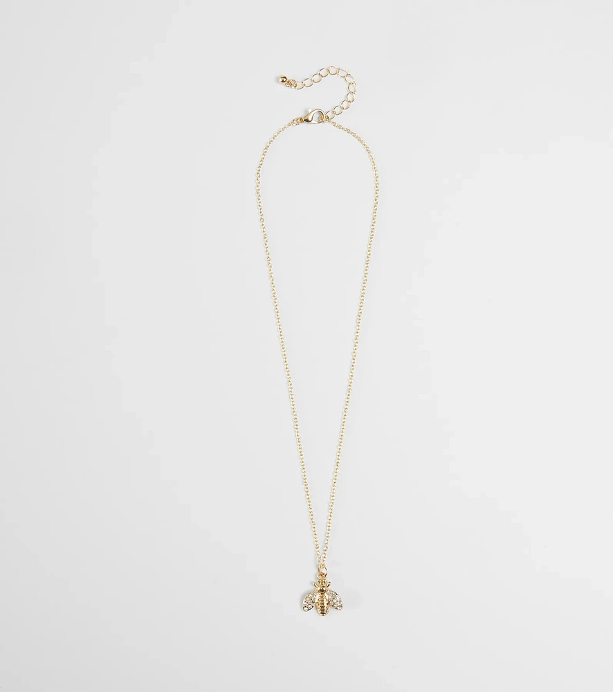 Cute Glamour Rhinestone Bee Charm Necklace