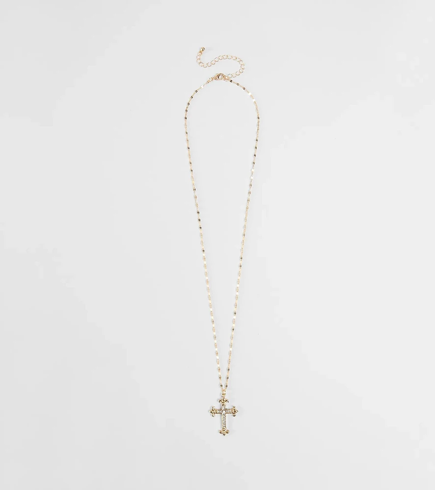 Full Of Faith Rhinestone Cross Necklace