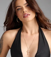 Full Of Faith Rhinestone Cross Necklace