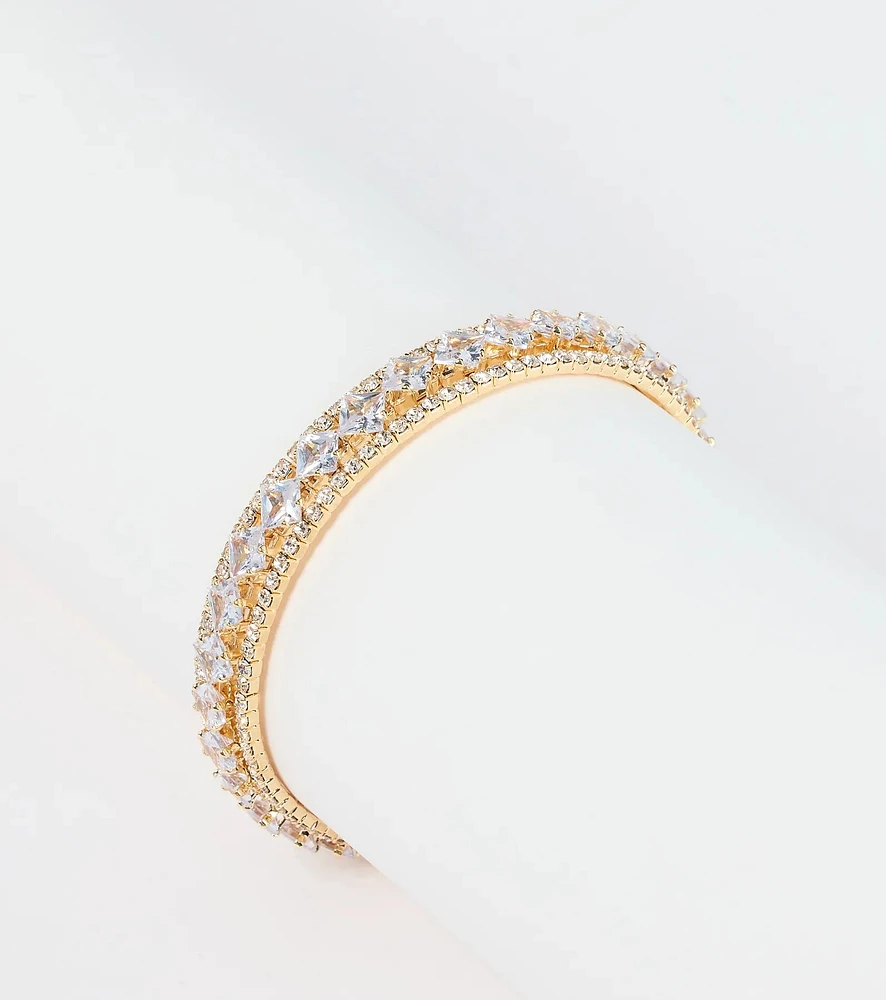 Glam Glimmer Rhinestone Memory Wire Bracelet